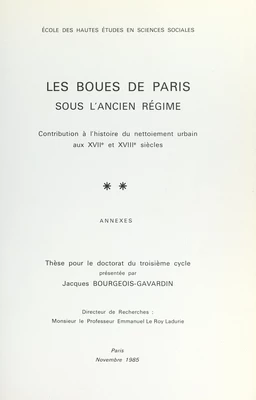 Les boues de Paris sous l'Ancien Régime