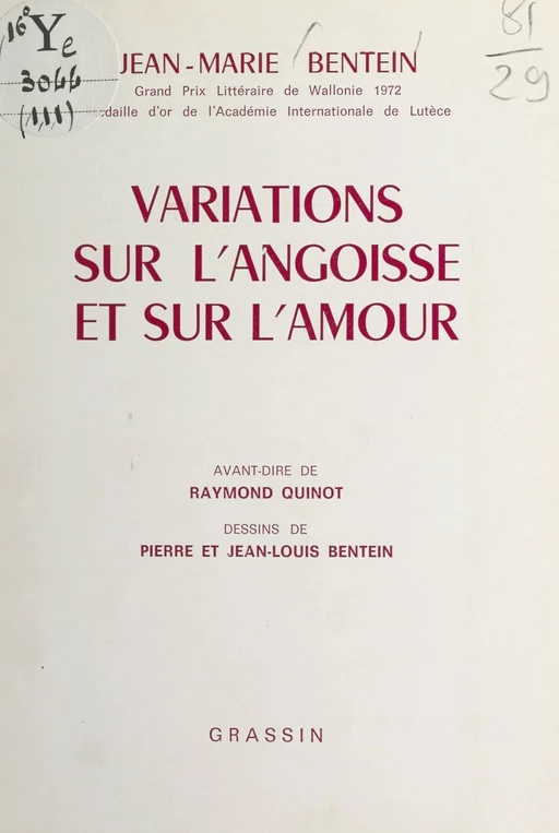 Variations sur l'angoisse et sur l'amour - Jean-Marie Bentein - FeniXX réédition numérique