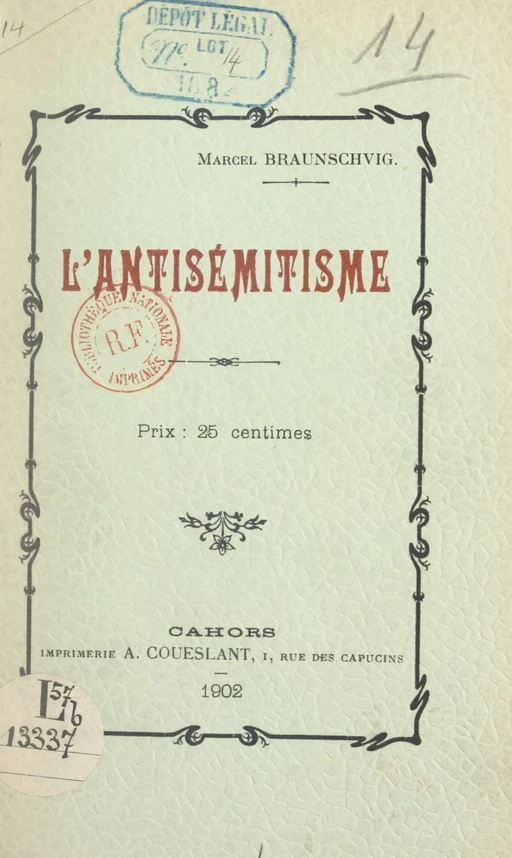 L'antisémitisme - Marcel Braunschvig - FeniXX réédition numérique