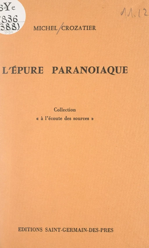 L'épure paranoïaque - Michel Crozatier - FeniXX réédition numérique