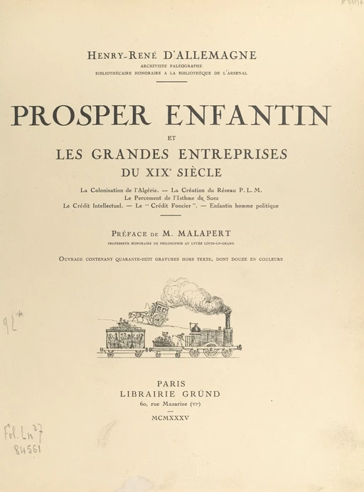 Prosper Enfantin et les grandes entreprises du XIXe siècle - Henry d'Allemagne - FeniXX réédition numérique