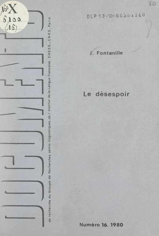 Le désespoir - Jacques Fontanille - FeniXX réédition numérique