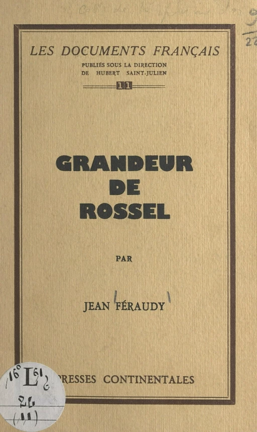 Grandeur de Rossel - Jean Féraudy - FeniXX réédition numérique