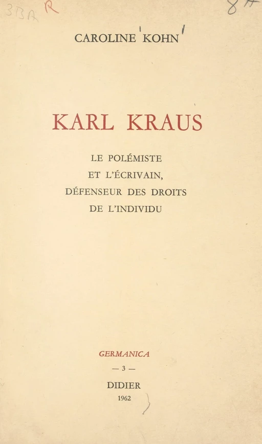 Karl Kraus - Caroline Kohn - FeniXX réédition numérique