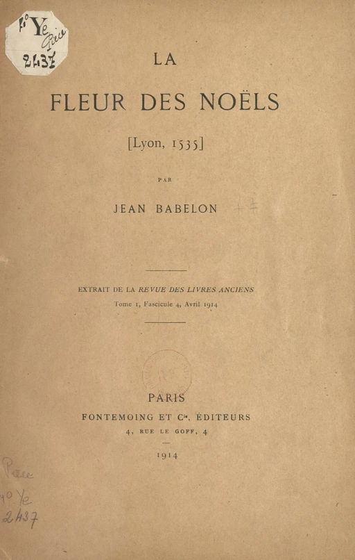 La fleur des Noëls - Jean Babelon - FeniXX réédition numérique