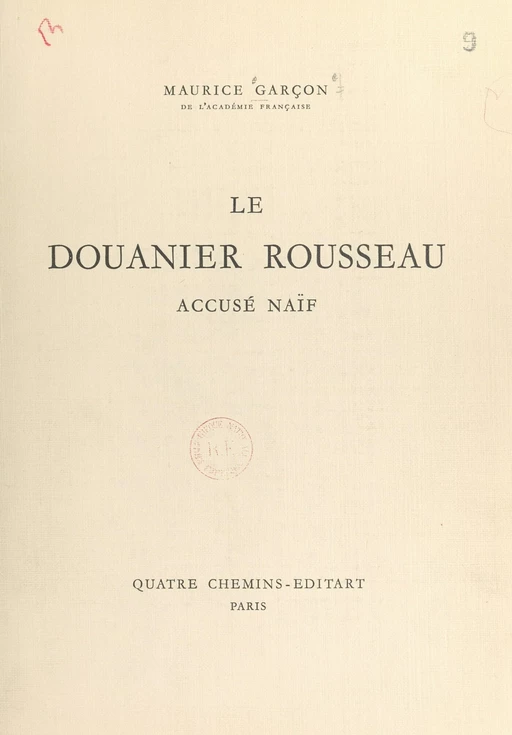 Le Douanier Rousseau - Maurice Garçon - FeniXX réédition numérique