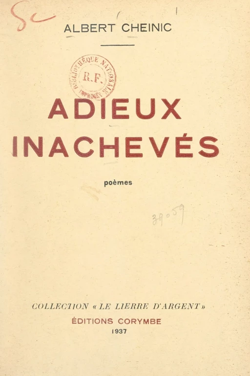 Adieux inachevés - Albert Cheinic - FeniXX réédition numérique