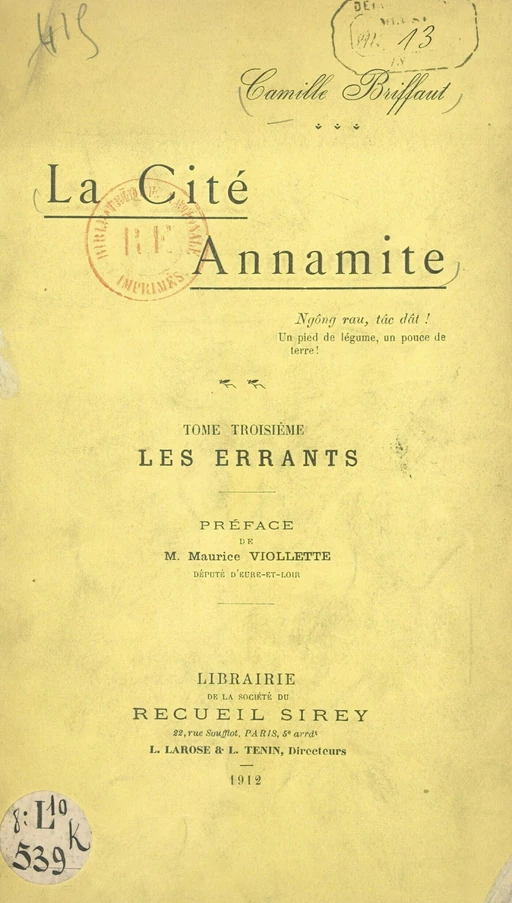 La cité annamite (3). Les errants - Camille Briffaut - FeniXX réédition numérique