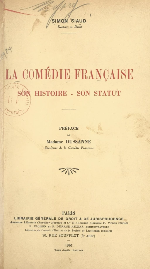 La Comédie française - Simon Siaud - FeniXX réédition numérique