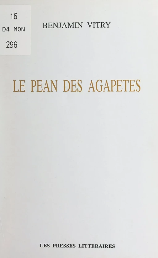 Le pean des agapetes - Benjamin Vitry - FeniXX réédition numérique