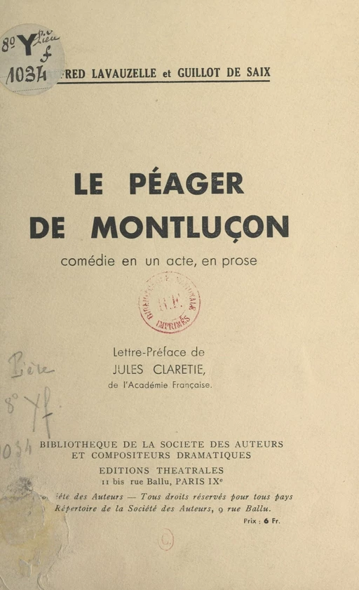 Le péager de Montluçon - Léon Guillot de Saix, Alfred Lavauzelle - FeniXX réédition numérique