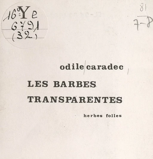 Les barbes transparentes - Odile Caradec - FeniXX réédition numérique