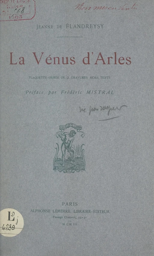 La Vénus d'Arles - Jeanne de Flandreysy - FeniXX réédition numérique