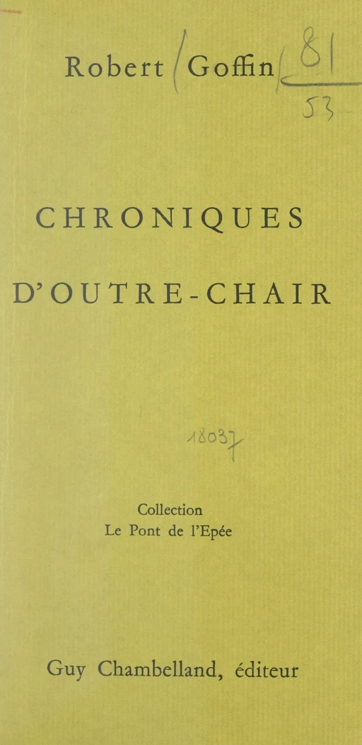 Chroniques d'outre-chair - Robert Goffin - FeniXX réédition numérique