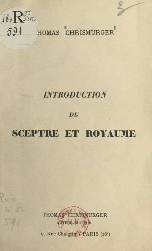 Introduction de "Sceptre et royaume" - Thomas Chrismurger - FeniXX réédition numérique