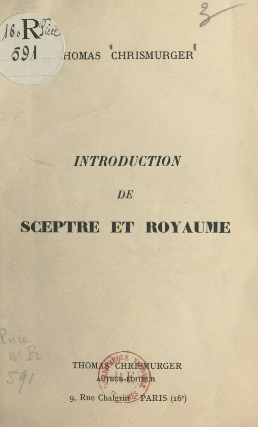 Introduction de "Sceptre et royaume" - Thomas Chrismurger - FeniXX réédition numérique