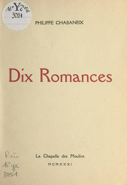 Dix romances - Philippe Chabaneix - FeniXX réédition numérique