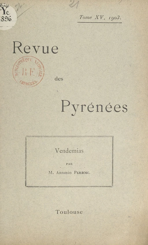 Vendemias - Antonin Perbosc - FeniXX réédition numérique