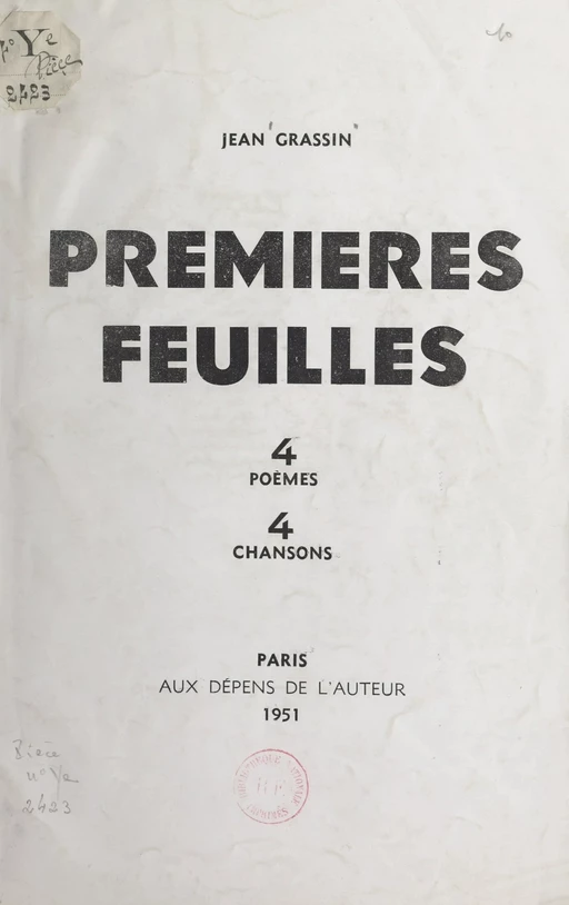 Premières feuilles - Jean Grassin - FeniXX réédition numérique