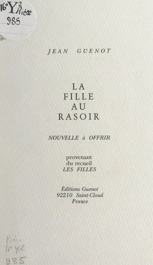 La fille au rasoir - Jean Guenot - FeniXX réédition numérique