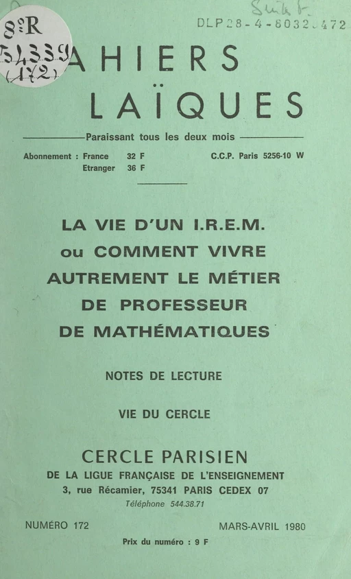 La vie d'un I.R.E.M. - Charles Roumieu - FeniXX réédition numérique