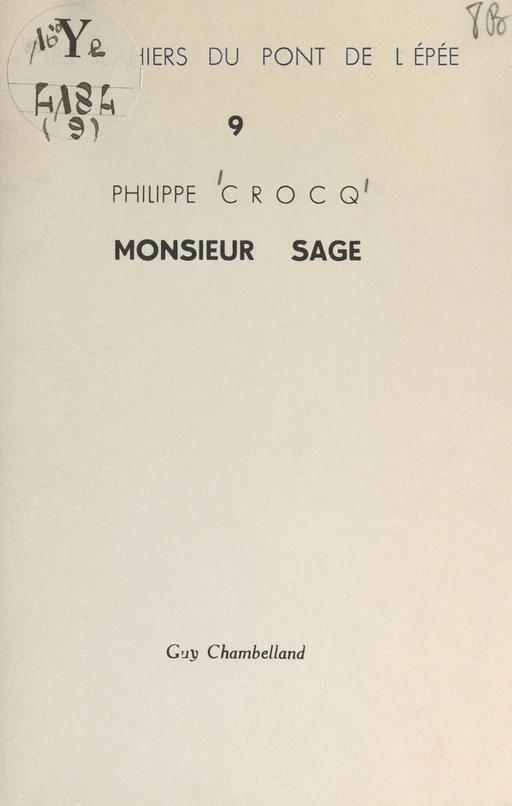 Monsieur Sage - Philippe Crocq - FeniXX réédition numérique