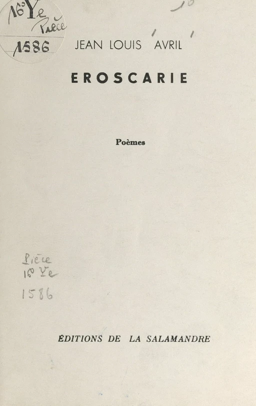 Eroscarie - Jean Louis Avril - FeniXX réédition numérique