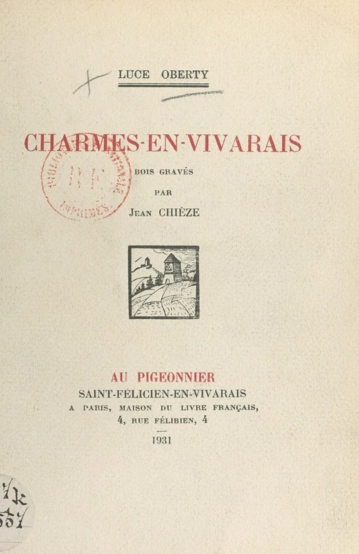 Charmes-en-Vivarais - Luce Oberty - FeniXX réédition numérique