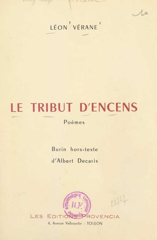 Le tribut d'encens - Léon Vérane - FeniXX réédition numérique