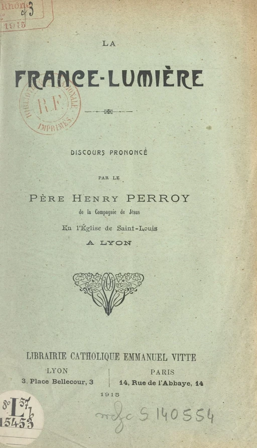 La France-lumière - Henry Perroy - FeniXX réédition numérique