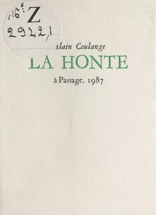 La honte - Alain Coulange - FeniXX réédition numérique