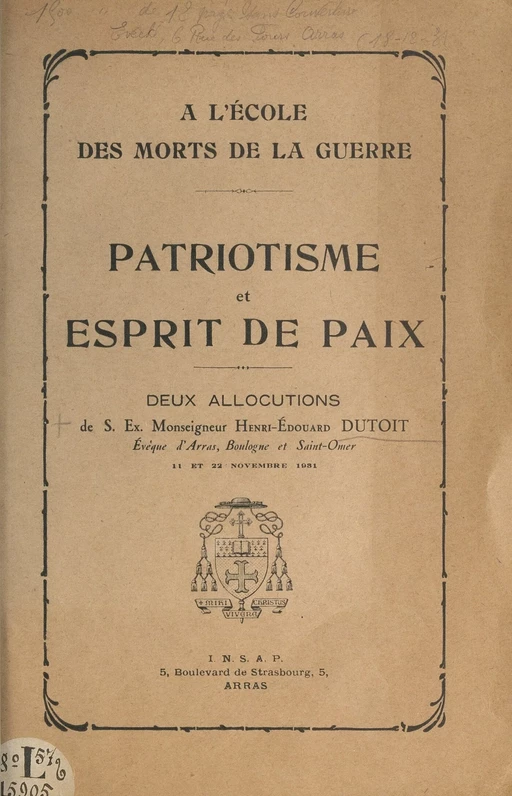 À l'école des morts de la guerre : patriotisme et esprit de paix - Henri-Édouard Dutoit - FeniXX réédition numérique