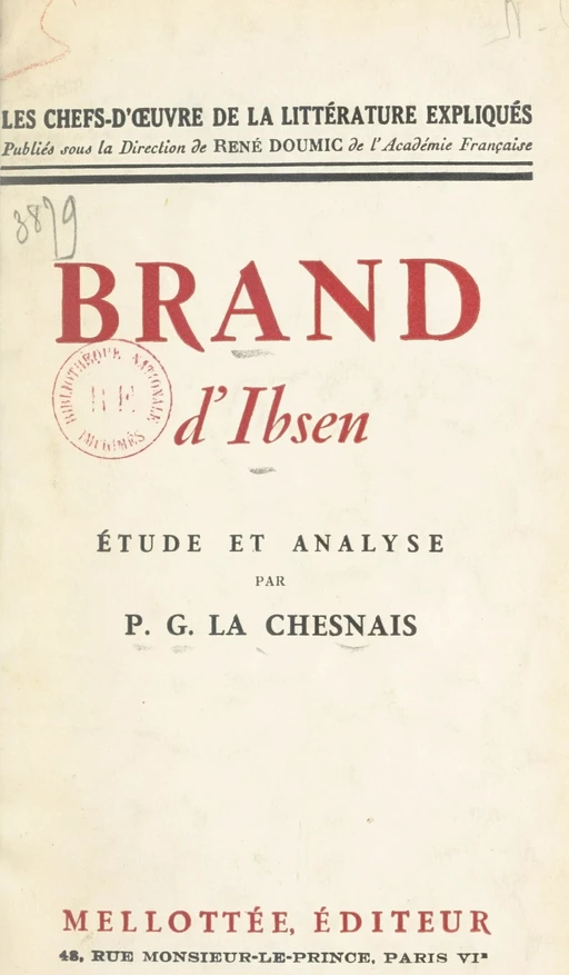 Brand, d'Ibsen - P.-G. La Chesnais - FeniXX réédition numérique