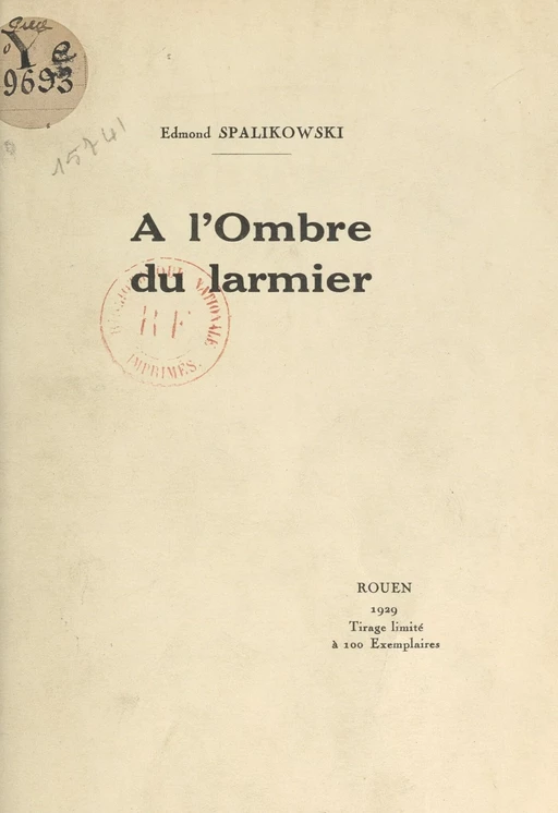 À l'ombre du larmier - Edmond Spalikowski - FeniXX réédition numérique