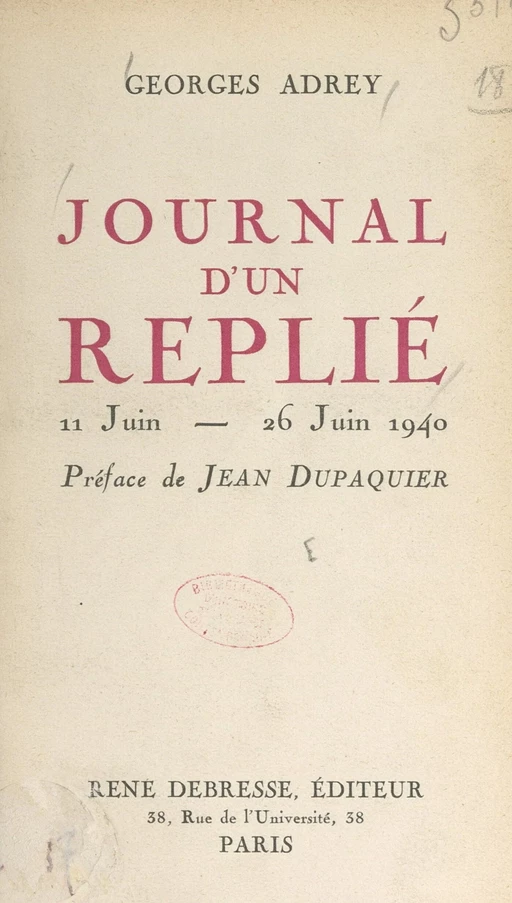 Journal d'un replié - Georges Adrey - FeniXX réédition numérique