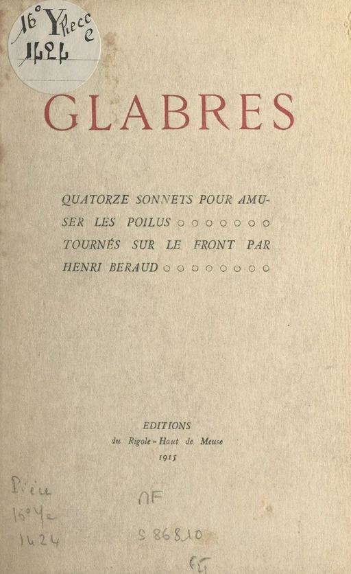 Glabres - Henry Béraud - FeniXX réédition numérique