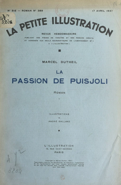 La passion de Puisjoli - Marcel Dutheil - FeniXX réédition numérique