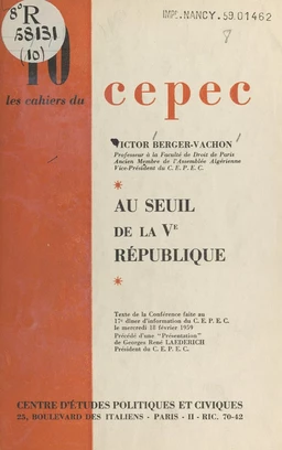 Au seuil de la Ve République