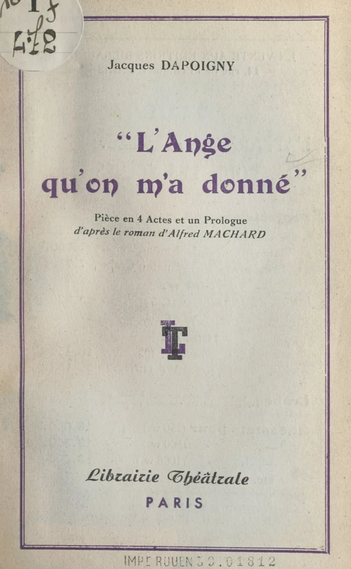 L'ange qu'on m'a donné - Jacques Dapoigny - FeniXX réédition numérique