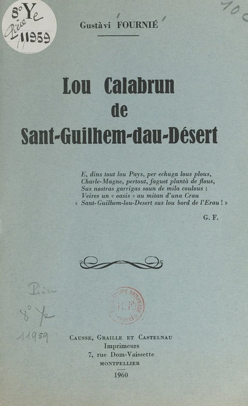 Lou Calabrun de Sant-Guilhem-dau-Désert - Gustàvi Fournié - FeniXX réédition numérique