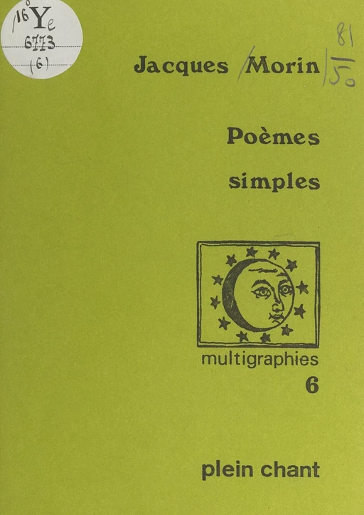 Poèmes simples - Jacques Morin - FeniXX réédition numérique