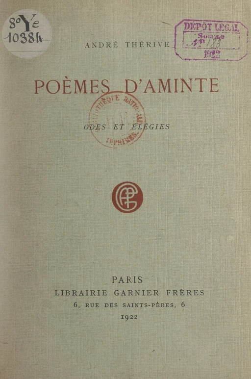 Poèmes d'Aminte - André Thérive - FeniXX réédition numérique