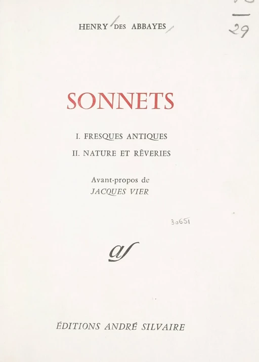 Sonnets - Henry des Abbayes - FeniXX réédition numérique