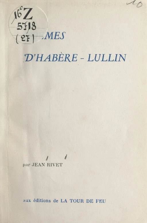 Poèmes d'Habère-Lullin - Jean Rivet - FeniXX réédition numérique