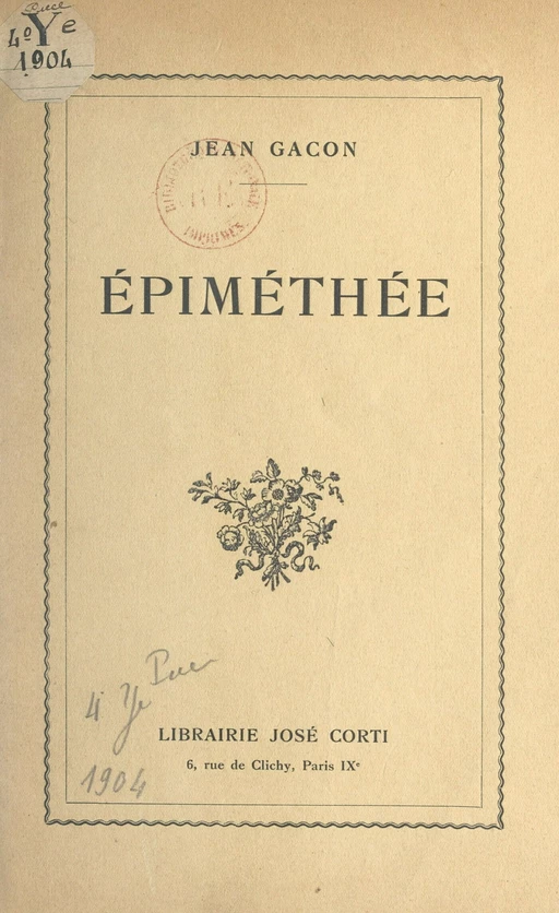 Épiméthée - Jean Gacon - FeniXX réédition numérique