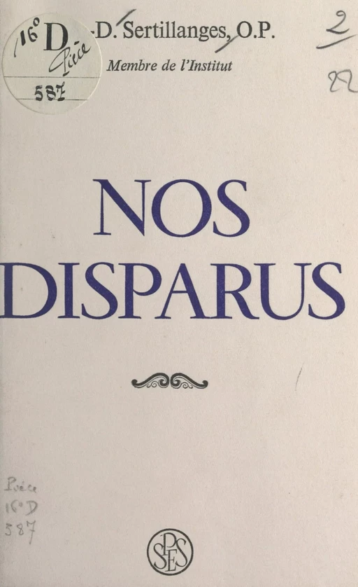 Nos disparus - Antonin-Dalmace Sertillanges - FeniXX réédition numérique