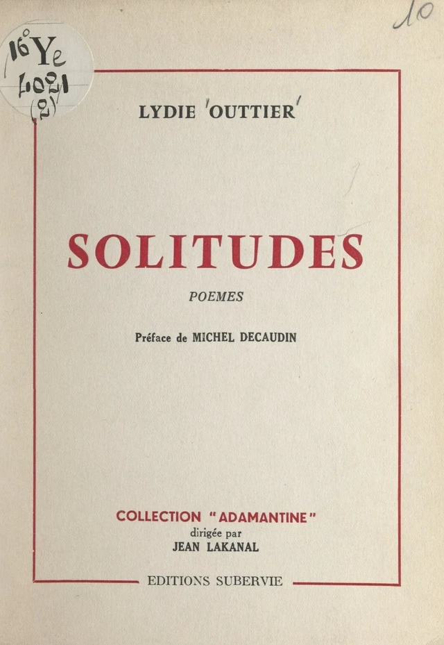 Solitudes - Lydie Outtier - FeniXX réédition numérique