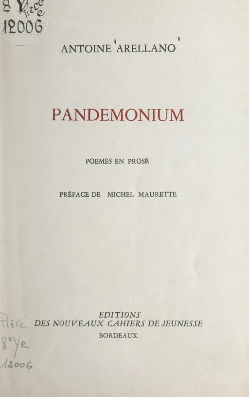 Pandemonium - Antoine Arellano - FeniXX réédition numérique