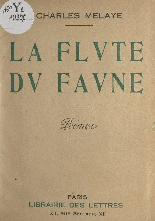 La flûte du faune - Charles Melaye - FeniXX réédition numérique