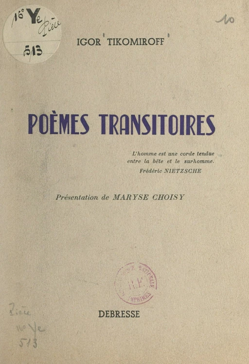 Poèmes transitoires - Igor Tikomiroff - FeniXX réédition numérique